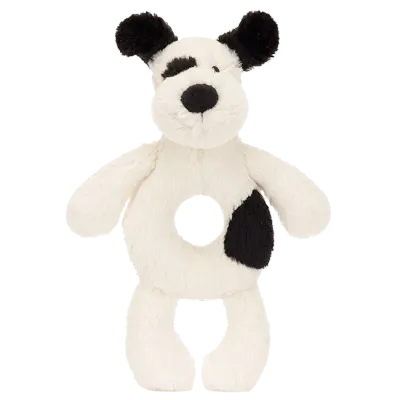Bashful Black & Cream Puppy Ring Rattle