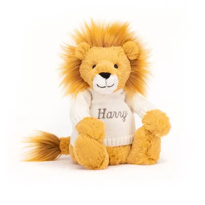 Bashful Lion with Personalised Cream Jumper (Large)
