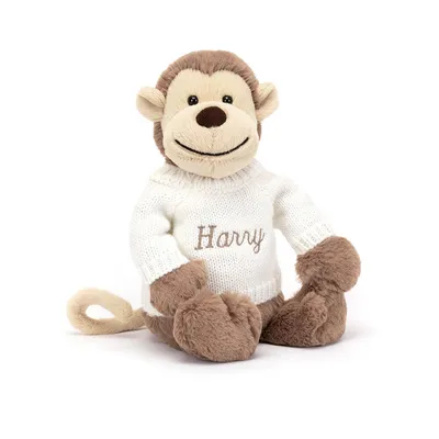 Bashful Monkey with Personalised Cream Jumper (Medium)