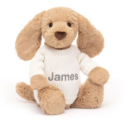 Bashful Toffee Puppy with Personalised Cream Jumper (Medium)