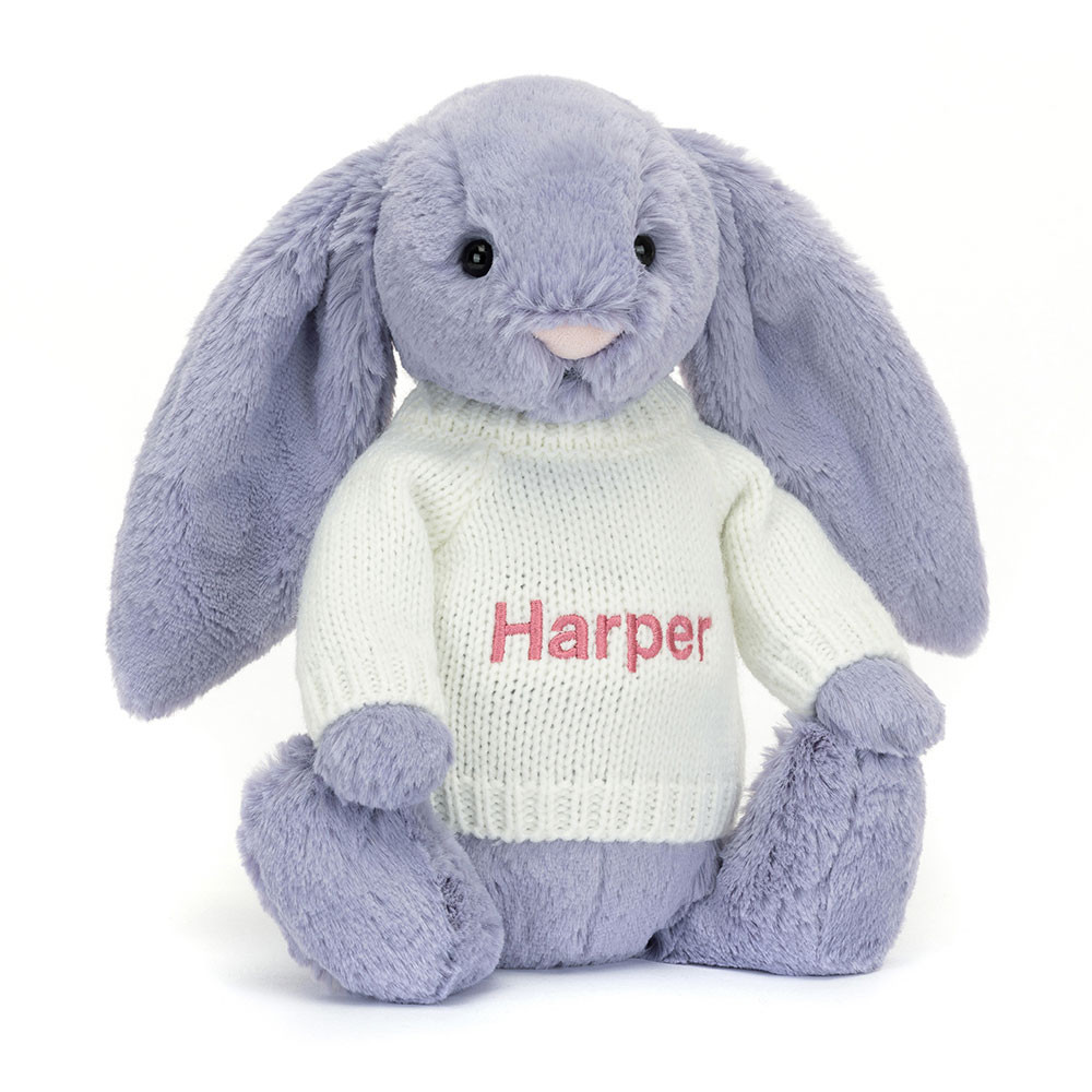 Bashful Viola Bunny with Personalised Cream Jumper (Medium)