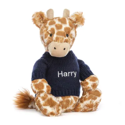 Bashful Giraffe with Personalised Navy Jumper (Large)