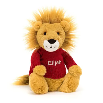 Bashful Lion with Personalised Red Jumper (Large)