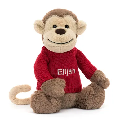 Bashful Monkey with Personalised Red Jumper (Medium)