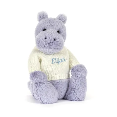 Bashful Hippo with Personalised Cream Jumper (Large)