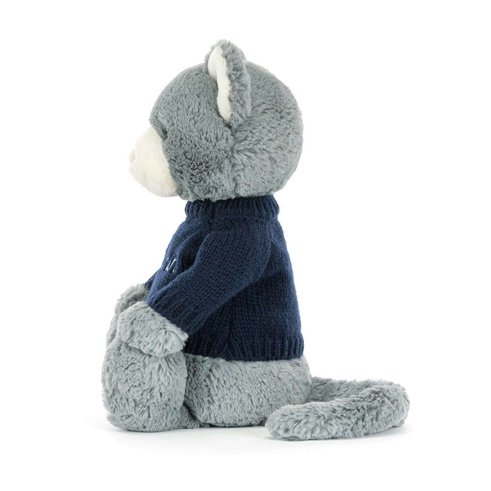 Bashful Kitten with Personalised Navy Jumper (Medium)