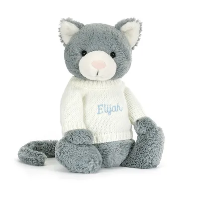 Bashful Kitten with Personalised Cream Jumper (Medium)