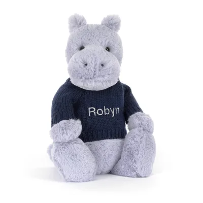 Bashful Hippo with Personalised Navy Jumper (Large)
