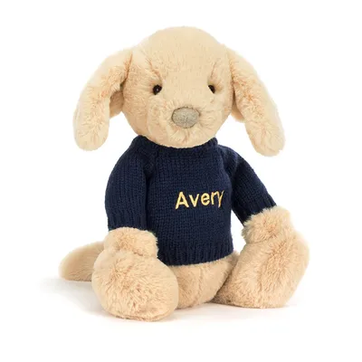 Bashful Luxe Puppy Orlando with Personalised Navy Jumper (Large)