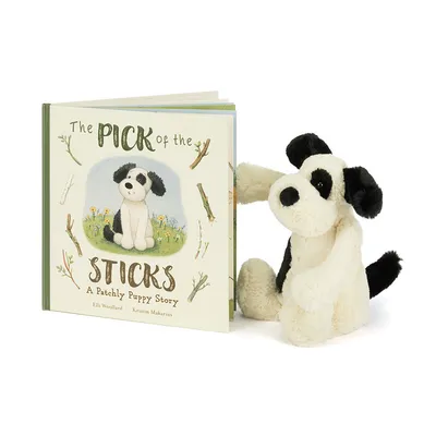 The Pick of the Sticks Book and Bashful Black & Cream Puppy Medium