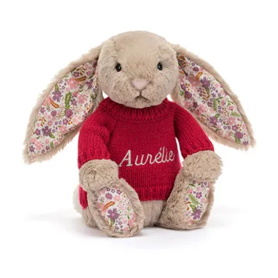 Blossom Beige Bunny 'Petal' with Personalised Red Jumper