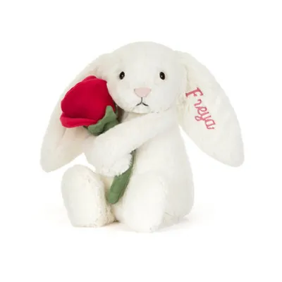 Personalised Cream Bunny with Rose