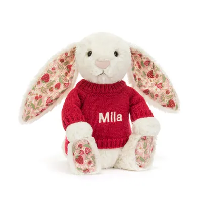 Blossom Cream Bunny 'Berry' with Personalised Red Jumper