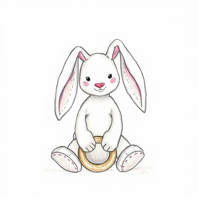 Bashful Pink Bunny Wooden Teething Ring & Rattle