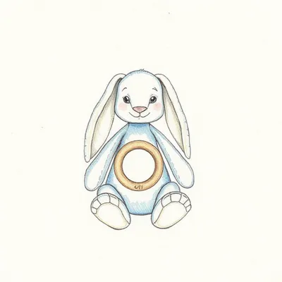 Bashful Blue Bunny Wooden Teething Ring & Rattle