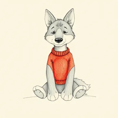 Bashful Wolf with Personalised Red Jumper