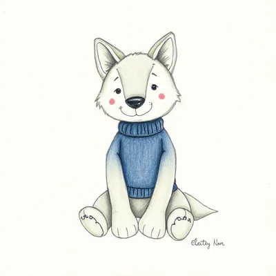 Bashful Wolf with Personalised Navy Jumper
