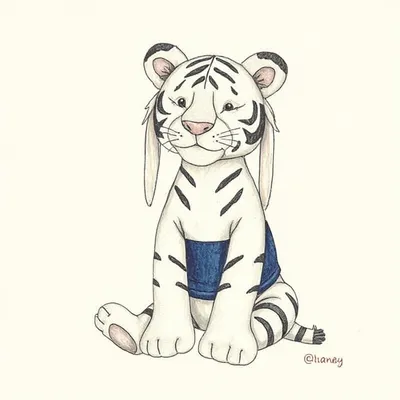 Bashful Snow Tiger with Personalised Navy Jumper