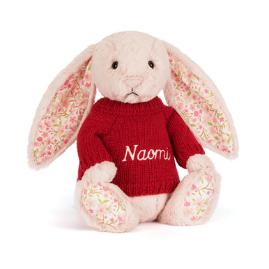 Blossom Blush Bunny 'Cherry' with Personalised Red Jumper