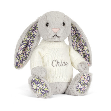 Blossom Silver Bunny 'Bloom' with Personalised Cream Jumper