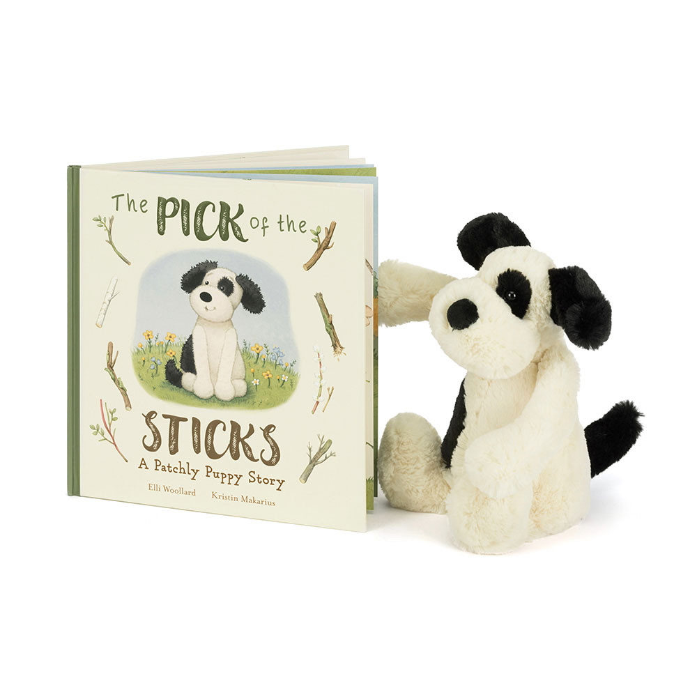 The Pick of the Sticks Book and Bashful Black & Cream Puppy Medium