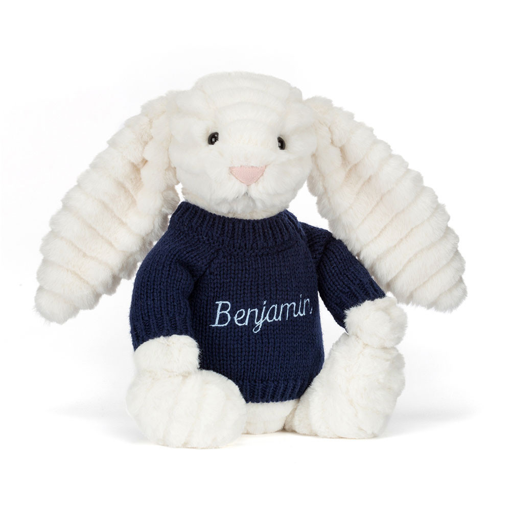Bashful Luxe Bunny Nimbus with Personalised Navy Jumper
