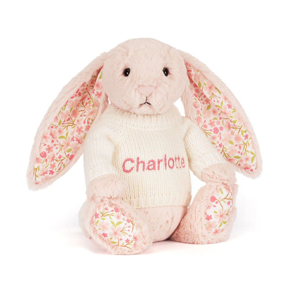 Blossom Blush Bunny 'Cherry' with Personalised Cream Jumper