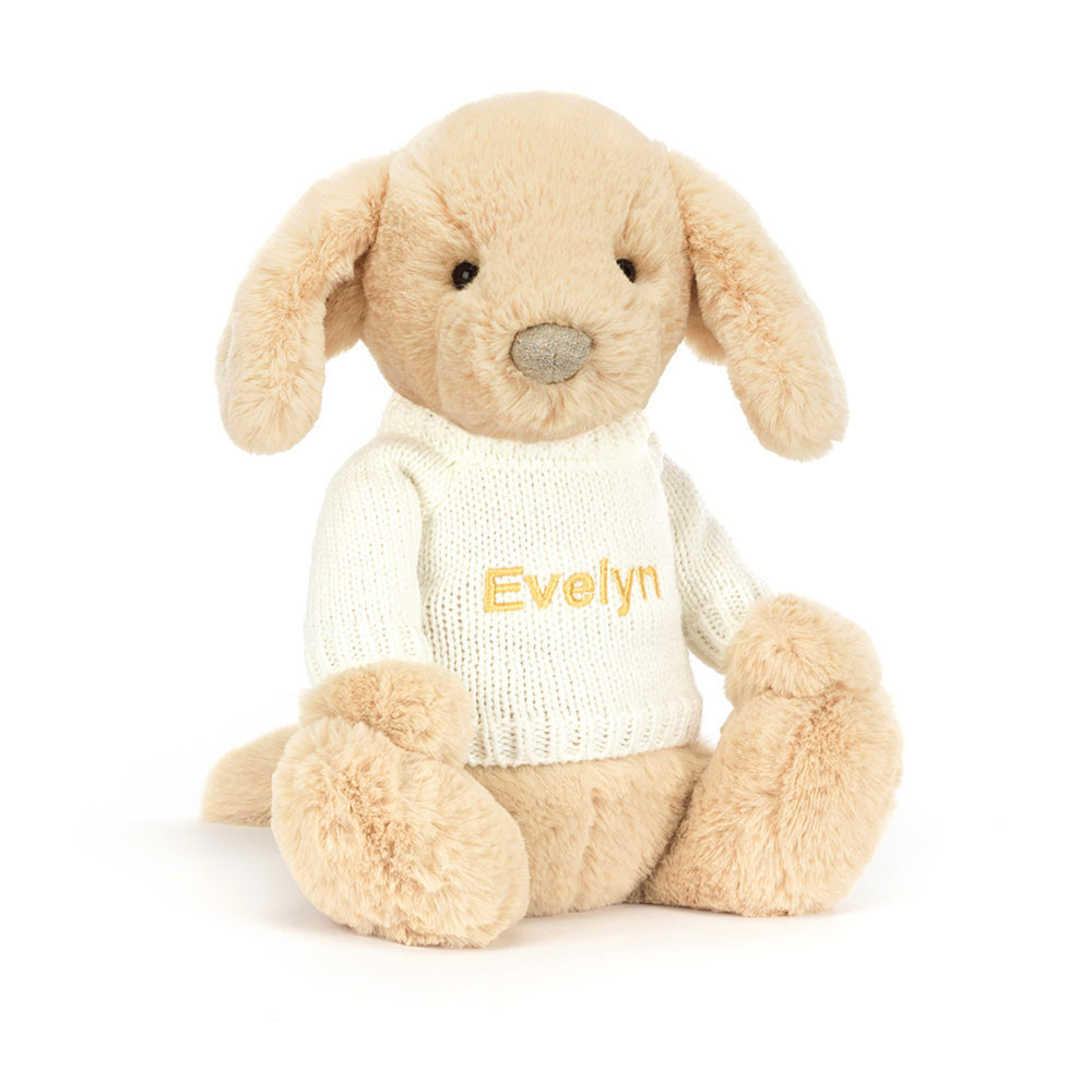 Bashful Luxe Puppy Orlando with Personalised Cream Jumper (Large)