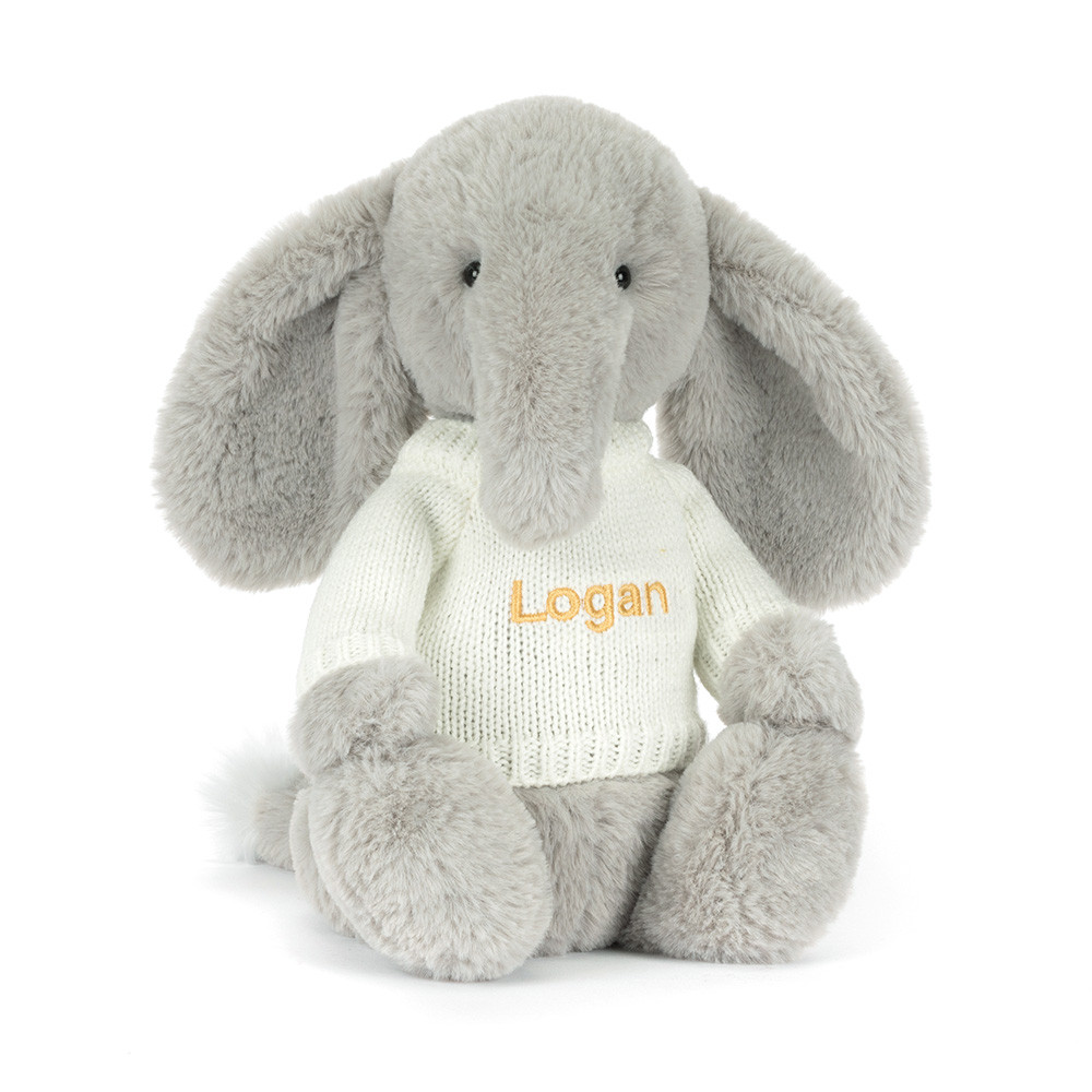 Bashful Luxe Elephant Thuddeus with Personalised Cream Jumper