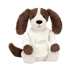 Bashful Fudge Puppy with Personalised Cream Jumper