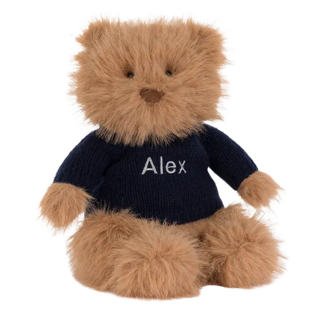 Bartholomew Bear Bouffant with Personalised Navy Jumper