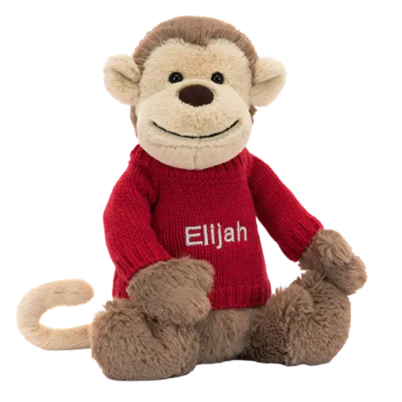 Bashful Monkey with Personalised Red Jumper (Medium)