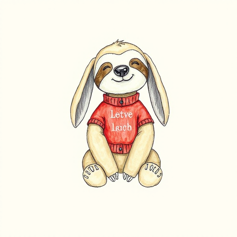 Bashful Sloth with Personalised Red Jumper