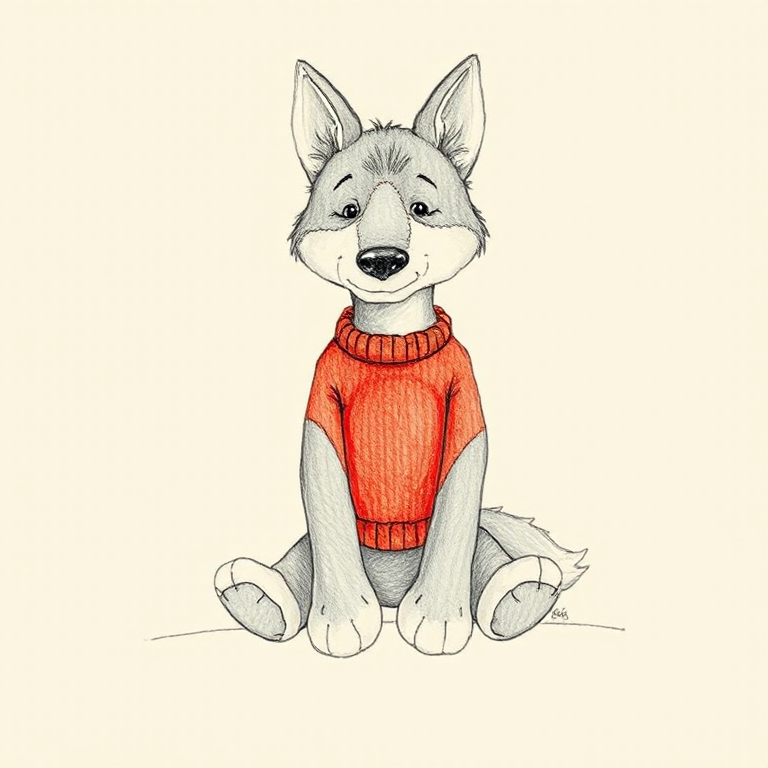 Bashful Wolf with Personalised Red Jumper